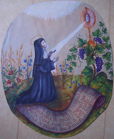 Alacoque_Leben_08.jpg - Margareta Maria Alacoque in Vision verzückt, Gemälde aus dem Heimsuchungskloster Paray-le-Monial, Frankreich