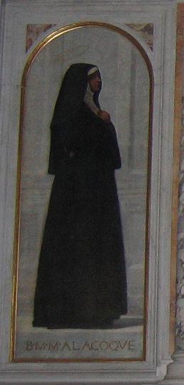 alacoque0136.jpg - Margareta Maria Alacoque, Gemälde am Hochaltar der Basikika Santa Maria Immaculata, Genua, Italien