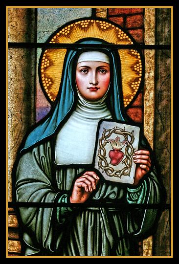 alacoque0147.jpg - Margareta Maria Alacoque, Glasfenster in der Sacred Heart Catholic Church in Cando, ND, USA (Ausschnitt)